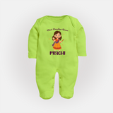 Choti Dandiya Queen Sleep suit/full sleeve body suit | Personalized Baby Sleep suit/full sleeve body suit for Garba Fun - LIME GREEN - New Born (Chest 7.5")