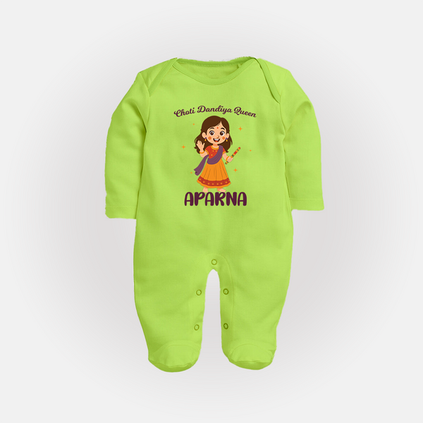Meri Pehli Navratri Calligraphy Personalized Full Body Suit - LIME GREEN - New Born (Chest 7.5")