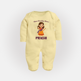Choti Dandiya Queen Sleep suit/full sleeve body suit | Personalized Baby Sleep suit/full sleeve body suit for Garba Fun - PASTEL YELLOW - New Born (Chest 7.5")