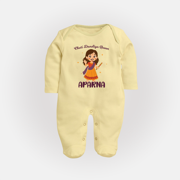 Meri Pehli Navratri Calligraphy Personalized Full Body Suit - PASTEL YELLOW - New Born (Chest 7.5")