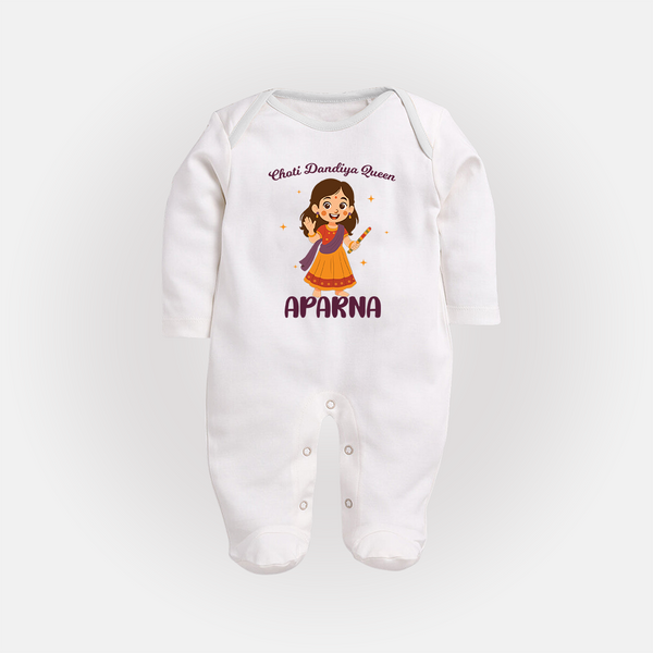 Meri Pehli Navratri Calligraphy Personalized Full Body Suit - WHITE - New Born (Chest 7.5")