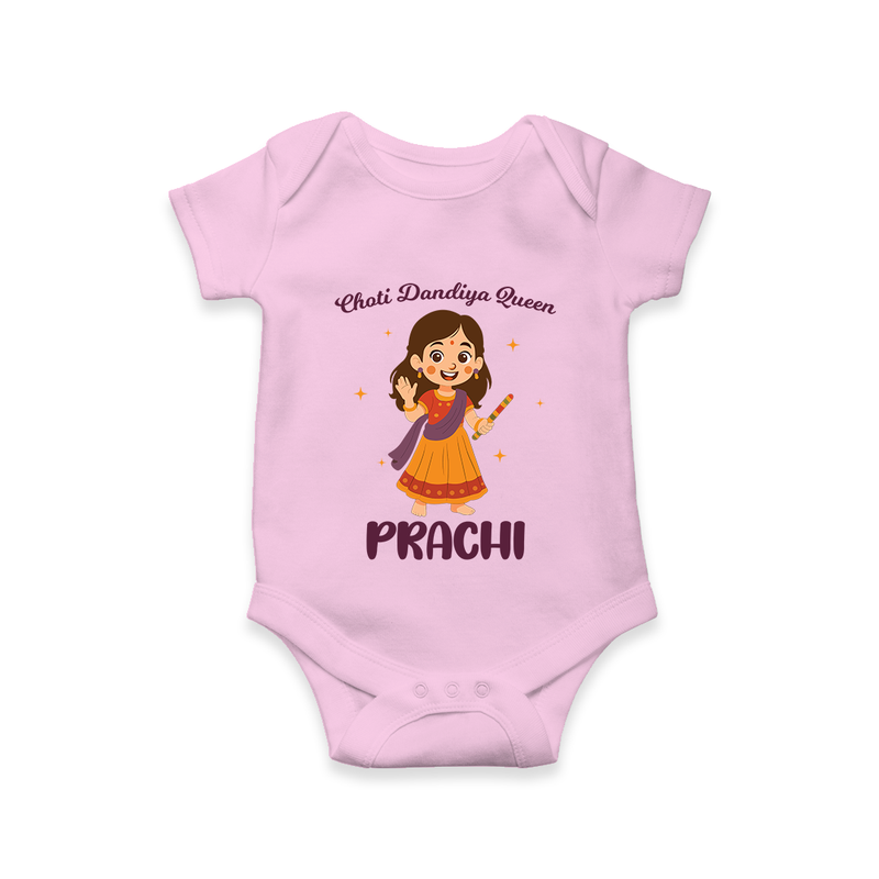 Choti Dandiya Queen Romper/Onesie | Personalized Baby Romper/Onesie for Garba Fun - BABY PINK - New Born (Chest 14")