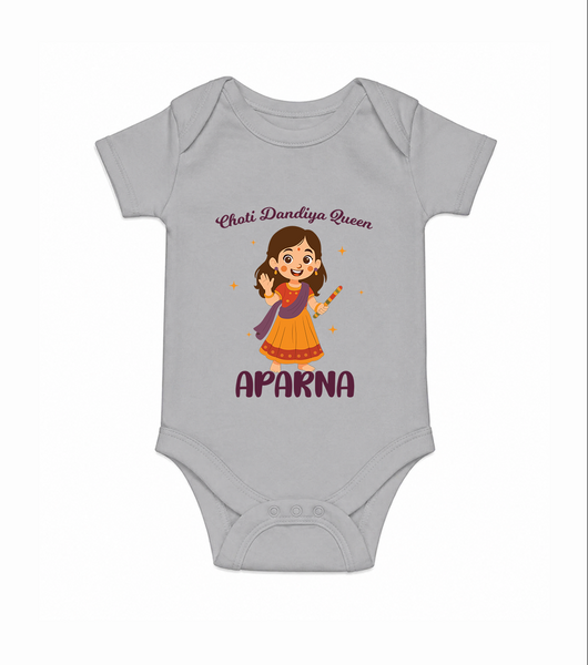 Meri Pehli Navratri Calligraphy Personalized Romper - GREY - New Born (Chest 14")