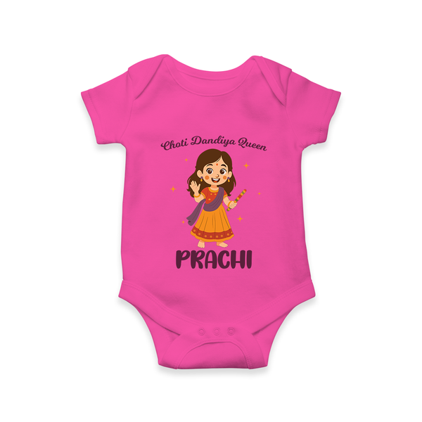 Choti Dandiya Queen Romper/Onesie | Personalized Baby Romper/Onesie for Garba Fun - HOT PINK - New Born (Chest 14")