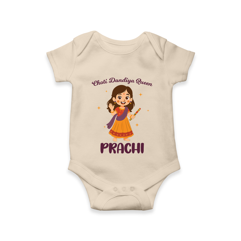 Choti Dandiya Queen Romper/Onesie | Personalized Baby Romper/Onesie for Garba Fun - IVORY - New Born (Chest 14")