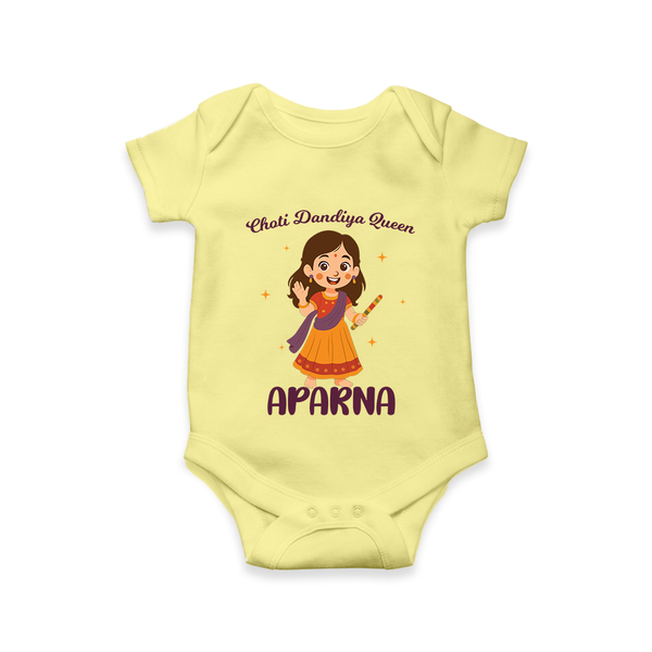 Meri Pehli Navratri Calligraphy Personalized Romper - PASTEL YELLOW - New Born (Chest 14")