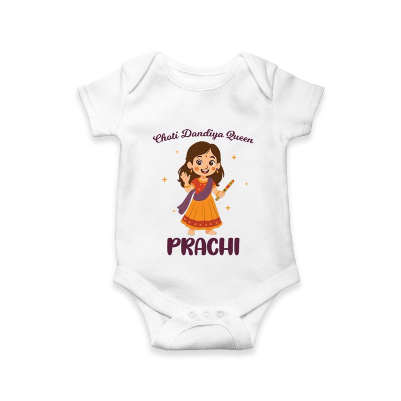 Choti Dandiya Queen Romper/Onesie | Personalized Baby Romper/Onesie for Garba Fun - WHITE - New Born (Chest 14")