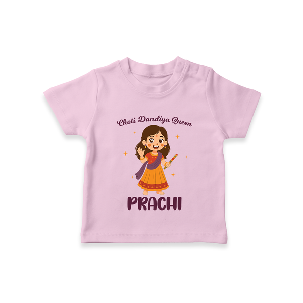 Choti Dandiya Queen T-shirt | Personalized Baby T-shirt for Garba Fun - BABY PINK - 0-5 Months Old (Chest 17")
