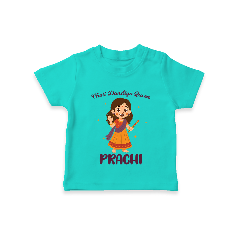 Choti Dandiya Queen T-shirt | Personalized Baby T-shirt for Garba Fun - TEAL - 0-5 Months Old (Chest 17")