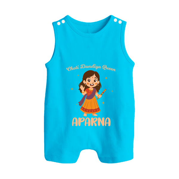 Meri Pehli Navratri Calligraphy Personalized Button Romper - SKY BLUE - New Born (Chest 18")