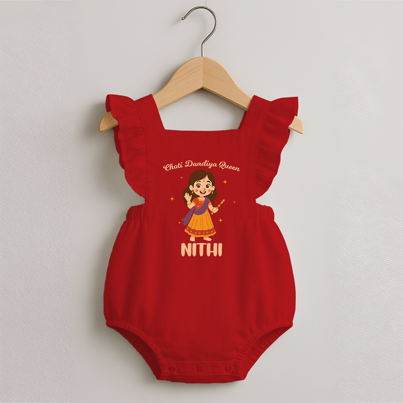 Choti Dandiya Queen Romper frock | Personalized Baby Romper frock for Garba Fun - RED - 0 - 3 Months Old (Chest 19")