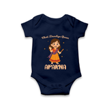 Meri Pehli Navratri Calligraphy Personalized Romper - NAVY BLUE - New Born (Chest 14")