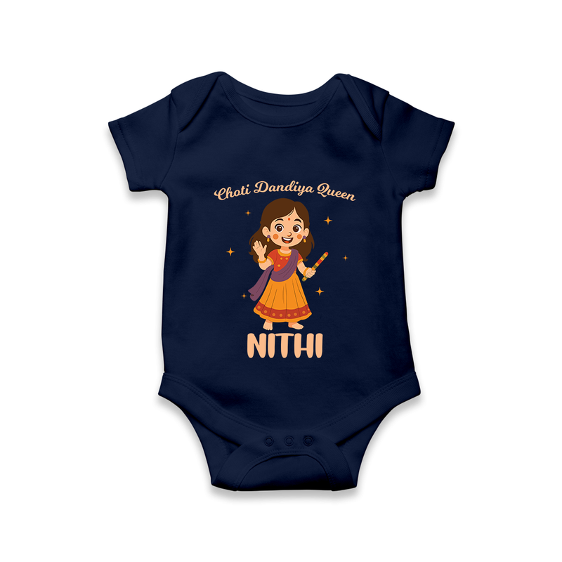 Choti Dandiya Queen Romper/Onesie | Personalized Baby Romper/Onesie for Garba Fun - NAVY BLUE - New Born (Chest 14")