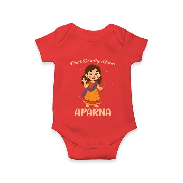 Meri Pehli Navratri Calligraphy Personalized Romper - RED - New Born (Chest 14")