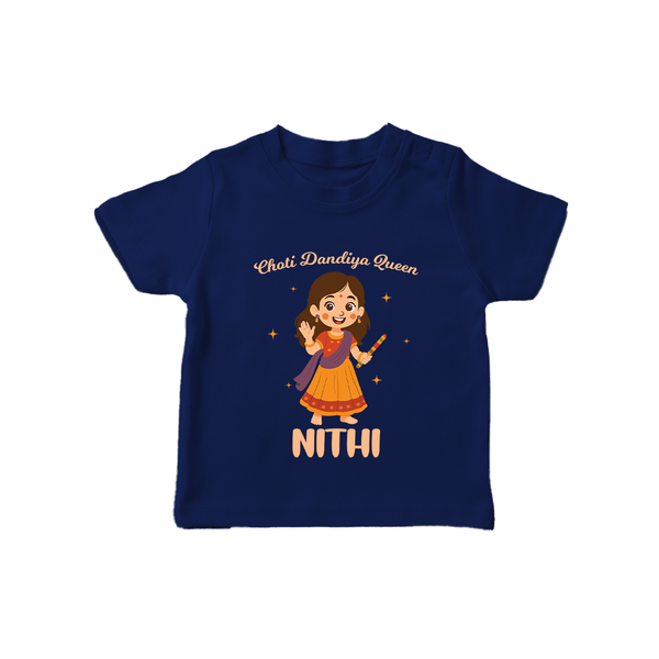Choti Dandiya Queen T-shirt | Personalized Baby T-shirt for Garba Fun - NAVY BLUE - 0-5 Months Old (Chest 17")