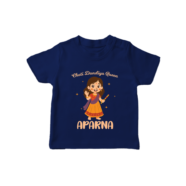 Meri Pehli Navratri Calligraphy Personalized T Shirt - NAVY BLUE - 0-5 Months Old (Chest 17")