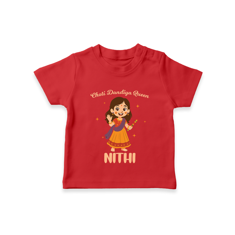 Choti Dandiya Queen T-shirt | Personalized Baby T-shirt for Garba Fun - RED - 0-5 Months Old (Chest 17")