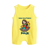 Garba Glow Princess Romper suit/sleeveless romper | Custom Baby Romper suit/sleeveless romper for Little Princess - PASTEL YELLOW - 0 - 5 Months Old (Chest 18")