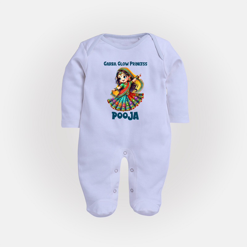 Garba Glow Princess Sleep suit/full sleeve body suit | Custom Baby Sleep suit/full sleeve body suit for Little Princess - BABY BLUE - New Born (Chest 7.5")