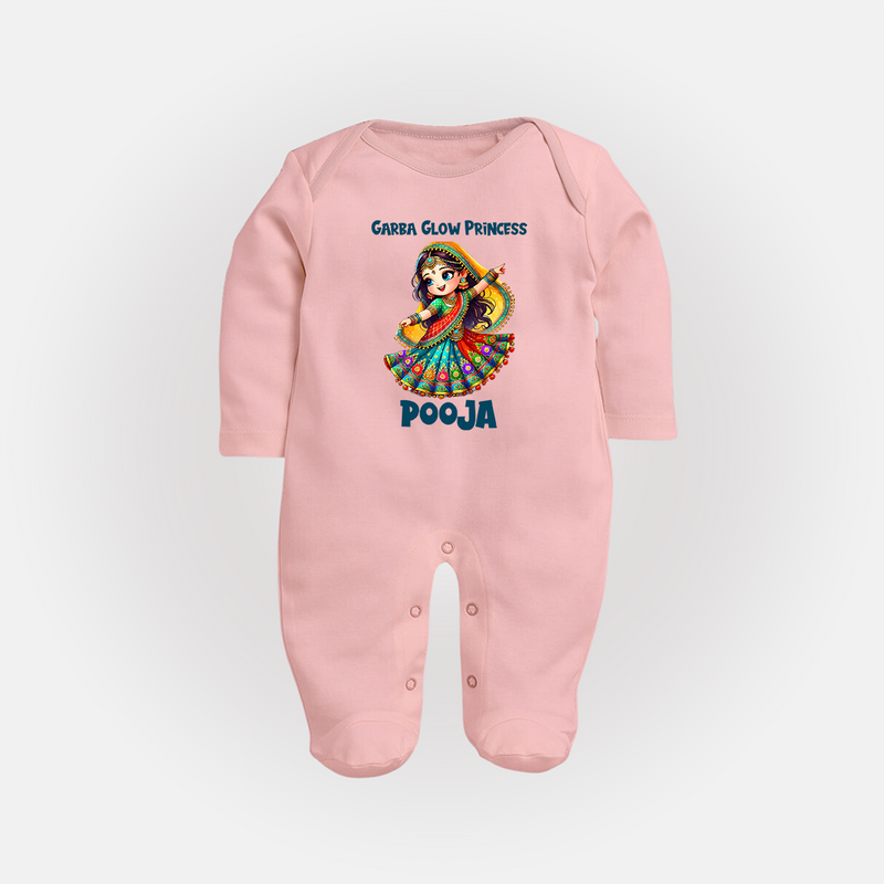 Garba Glow Princess Sleep suit/full sleeve body suit | Custom Baby Sleep suit/full sleeve body suit for Little Princess - BABY PINK - New Born (Chest 7.5")