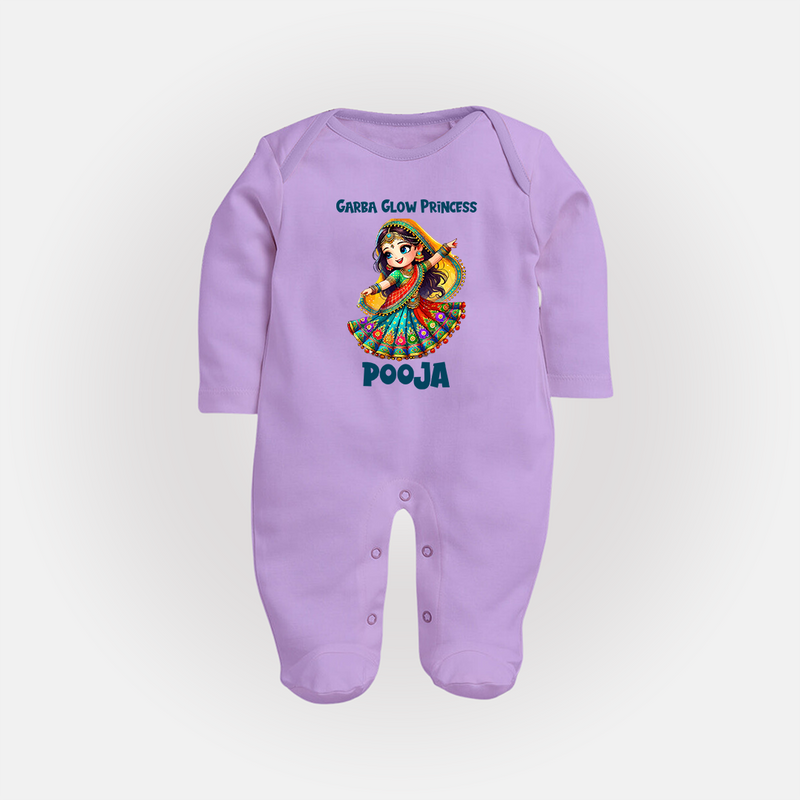 Garba Glow Princess Sleep suit/full sleeve body suit | Custom Baby Sleep suit/full sleeve body suit for Little Princess - LILAC - New Born (Chest 7.5")