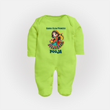 Garba Glow Princess Sleep suit/full sleeve body suit | Custom Baby Sleep suit/full sleeve body suit for Little Princess - LIME GREEN - New Born (Chest 7.5")
