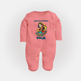 Garba Glow Princess Sleep suit/full sleeve body suit | Custom Baby Sleep suit/full sleeve body suit for Little Princess - PEACH - New Born (Chest 7.5")