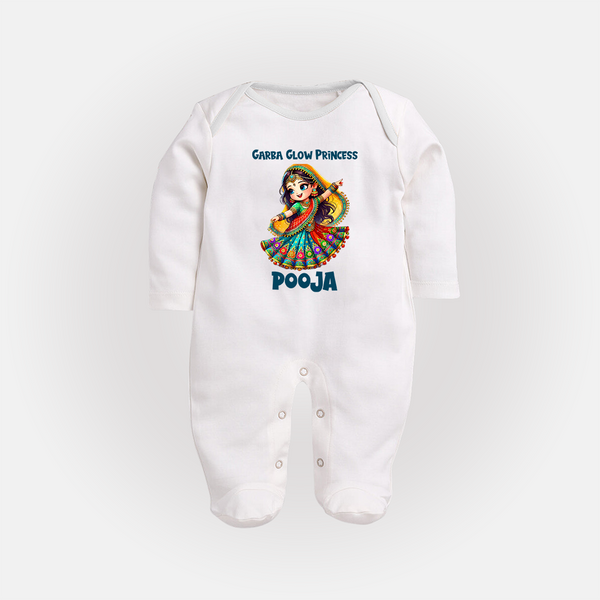 Garba Glow Princess Sleep suit/full sleeve body suit | Custom Baby Sleep suit/full sleeve body suit for Little Princess - WHITE - New Born (Chest 7.5")