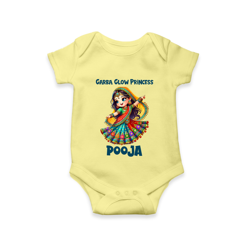 Garba Glow Princess Romper/Onesie | Custom Baby Romper/Onesie for Little Princess - PASTEL YELLOW - New Born (Chest 14")