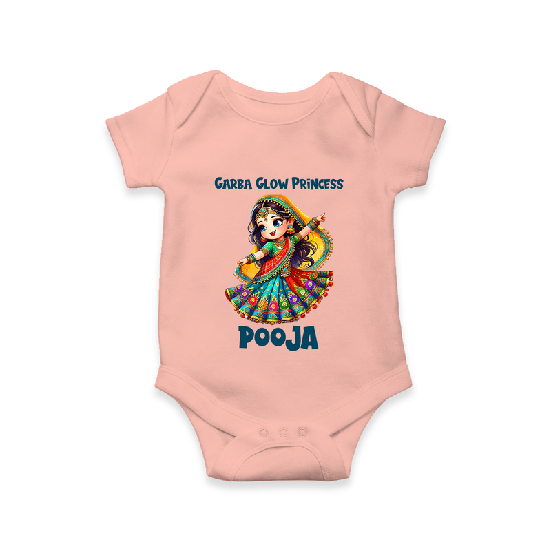 Garba Glow Princess Romper/Onesie | Custom Baby Romper/Onesie for Little Princess - PEACH - New Born (Chest 14")