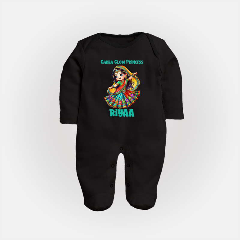 Garba Glow Princess Sleep suit/full sleeve body suit | Custom Baby Sleep suit/full sleeve body suit for Little Princess - BLACK - New Born (Chest 7.5")