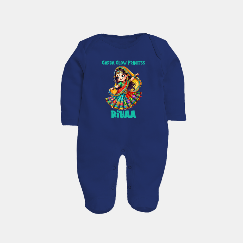 Garba Glow Princess Sleep suit/full sleeve body suit | Custom Baby Sleep suit/full sleeve body suit for Little Princess - NAVY BLUE - New Born (Chest 7.5")