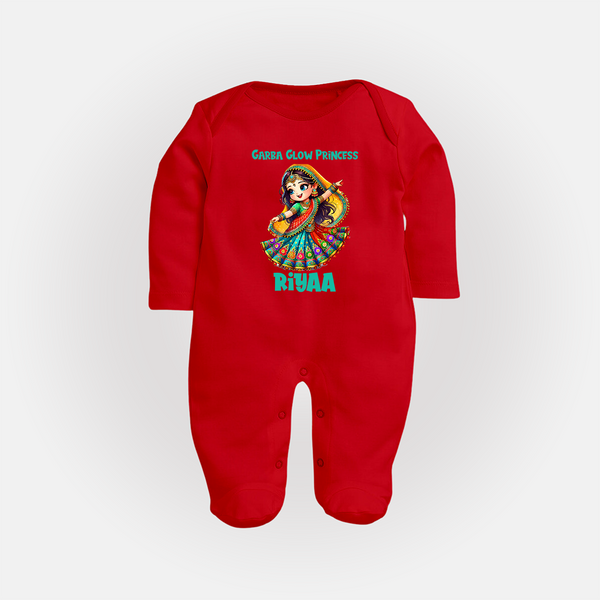 Garba Glow Princess Sleep suit/full sleeve body suit | Custom Baby Sleep suit/full sleeve body suit for Little Princess - RED - New Born (Chest 7.5")