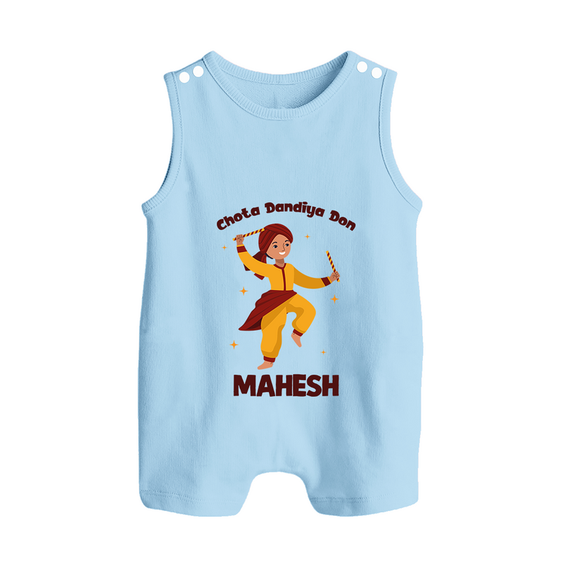 Chota Dandiya Don Romper suit/sleeveless romper | Personalized Baby Romper suit/sleeveless romper for Garba Nights - BABY BLUE - 0 - 5 Months Old (Chest 18")