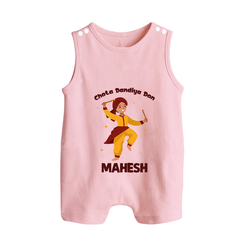 Chota Dandiya Don Romper suit/sleeveless romper | Personalized Baby Romper suit/sleeveless romper for Garba Nights - BABY PINK - 0 - 5 Months Old (Chest 18")