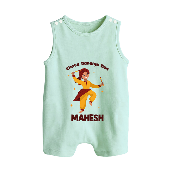 Chota Dandiya Don Romper suit/sleeveless romper | Personalized Baby Romper suit/sleeveless romper for Garba Nights - MINT GREEN - 0 - 5 Months Old (Chest 18")