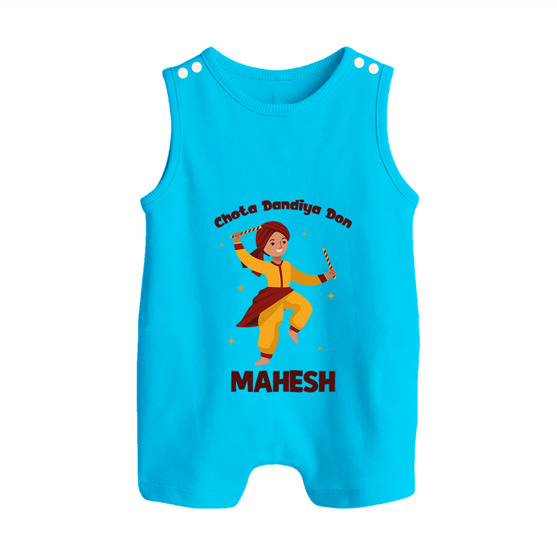 Chota Dandiya Don Romper suit/sleeveless romper | Personalized Baby Romper suit/sleeveless romper for Garba Nights - SKY BLUE - 0 - 5 Months Old (Chest 18")