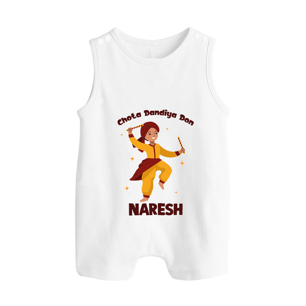 Garba Glow Princess Personalized  Button Romper - WHITE - New Born (Chest 18")