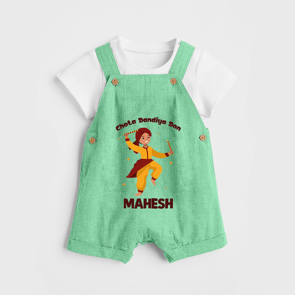 Chota Dandiya Don Dungaree Set | Personalized Baby Dungaree Set for Garba Nights - GREEN - 0 - 5 Months Old (Chest 18")