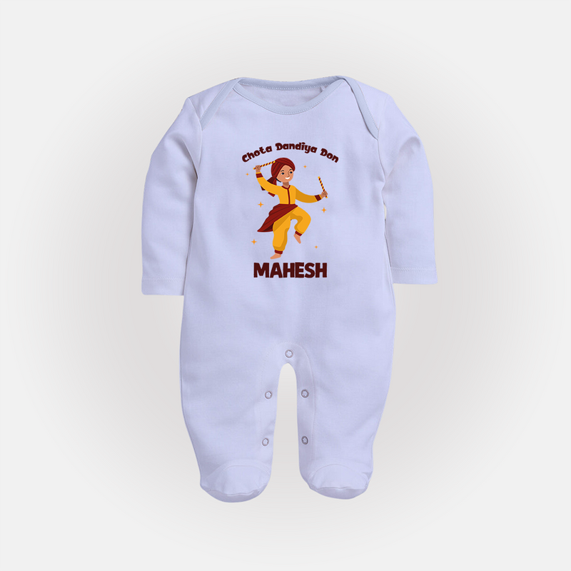 Chota Dandiya Don Sleep suit/full sleeve body suit | Personalized Baby Sleep suit/full sleeve body suit for Garba Nights - BABY BLUE - New Born (Chest 7.5")