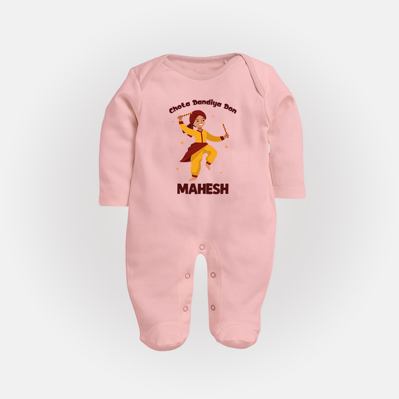 Chota Dandiya Don Sleep suit/full sleeve body suit | Personalized Baby Sleep suit/full sleeve body suit for Garba Nights - BABY PINK - New Born (Chest 7.5")