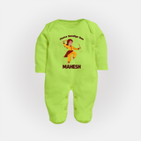 Chota Dandiya Don Sleep suit/full sleeve body suit | Personalized Baby Sleep suit/full sleeve body suit for Garba Nights - LIME GREEN - New Born (Chest 7.5")