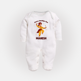 Chota Dandiya Don Sleep suit/full sleeve body suit | Personalized Baby Sleep suit/full sleeve body suit for Garba Nights - WHITE - New Born (Chest 7.5")