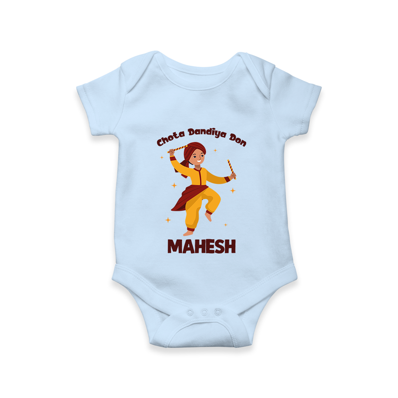 Chota Dandiya Don Romper/Onesie | Personalized Baby Romper/Onesie for Garba Nights - BABY BLUE - New Born (Chest 14")