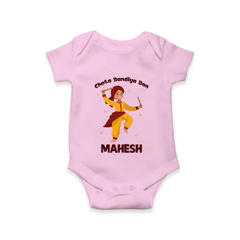 Chota Dandiya Don Romper/Onesie | Personalized Baby Romper/Onesie for Garba Nights - BABY PINK - New Born (Chest 14")