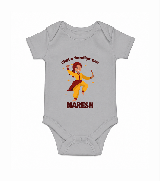 Garba Glow Princess Personalized  Romper - GREY - New Born (Chest 14")