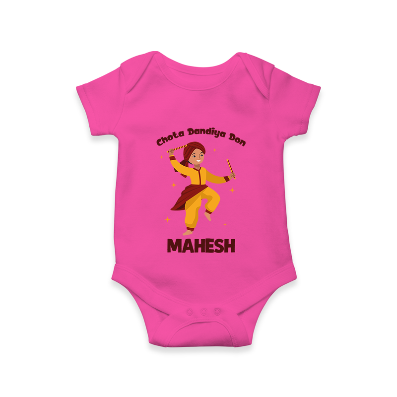 Chota Dandiya Don Romper/Onesie | Personalized Baby Romper/Onesie for Garba Nights - HOT PINK - New Born (Chest 14")