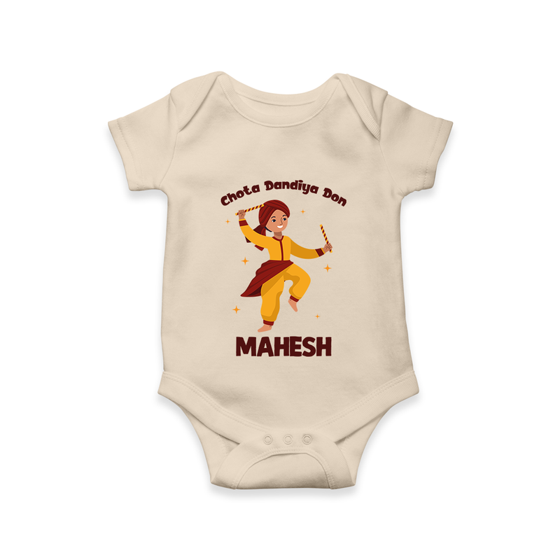 Chota Dandiya Don Romper/Onesie | Personalized Baby Romper/Onesie for Garba Nights - IVORY - New Born (Chest 14")
