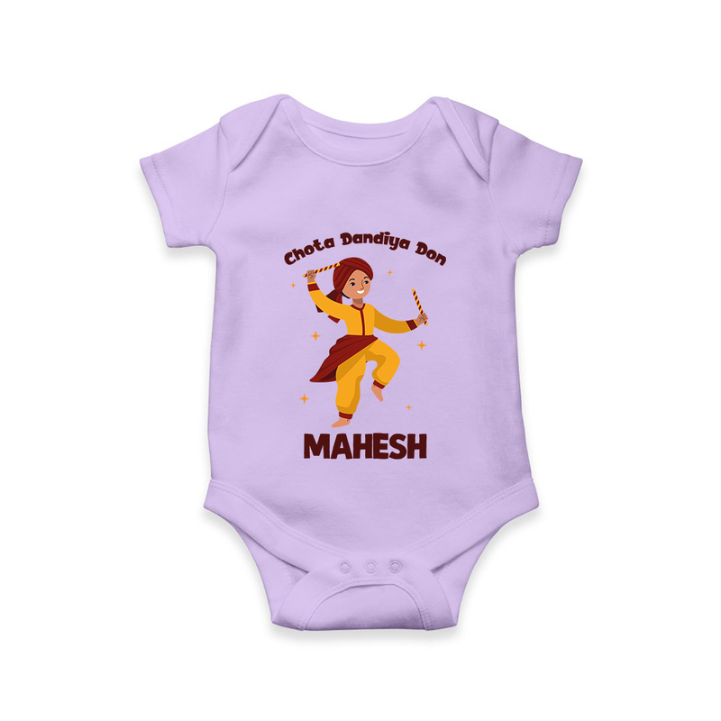 Chota Dandiya Don Romper/Onesie | Personalized Baby Romper/Onesie for Garba Nights - LILAC - New Born (Chest 14")