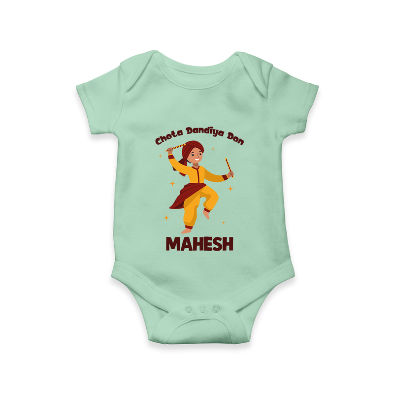 Chota Dandiya Don Romper/Onesie | Personalized Baby Romper/Onesie for Garba Nights - MINT GREEN - New Born (Chest 14")